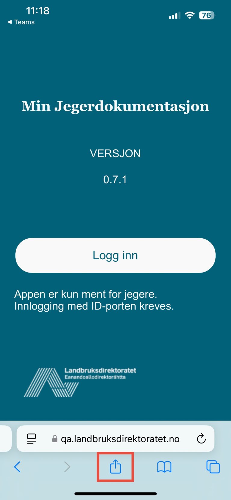 Bildet viser Trykk på delingsikonet (firkant og en pil oppover) nederst på skjermen 