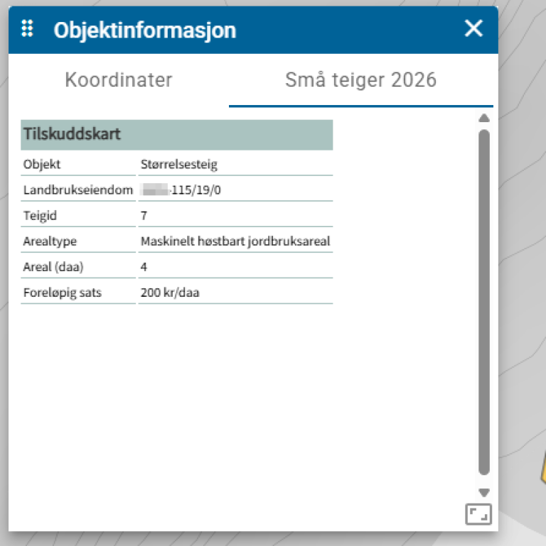 Bilde viser objektinformasjon små teiger