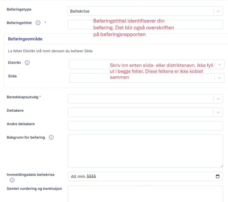 Registreringsbilde med detaljer for befaring