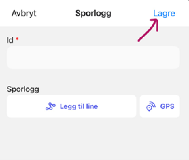 Bilde av meny i app med markering av "Lagre" øverst til høyre