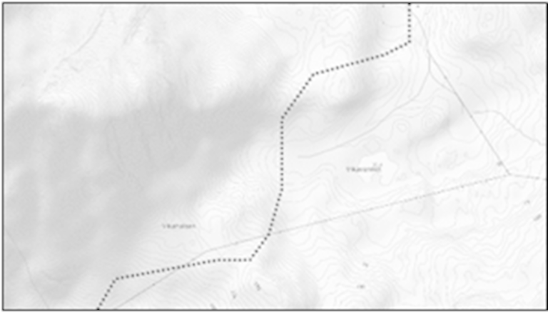 Trasé for motorisert ferdsel – sort prikkete strek på land